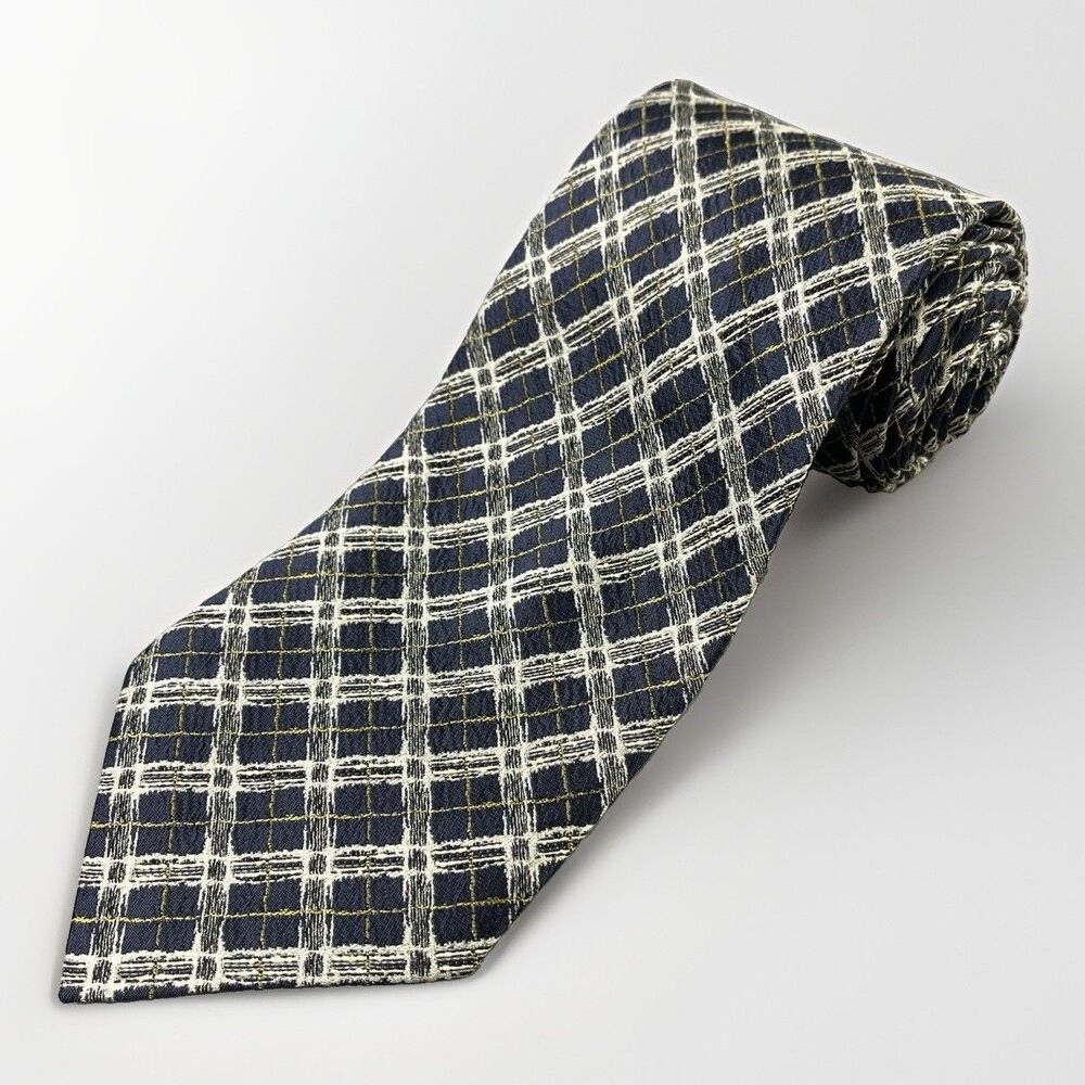 Issey Miyake IM Product 100% Silk Necktie Tie Blue Textured Geometric